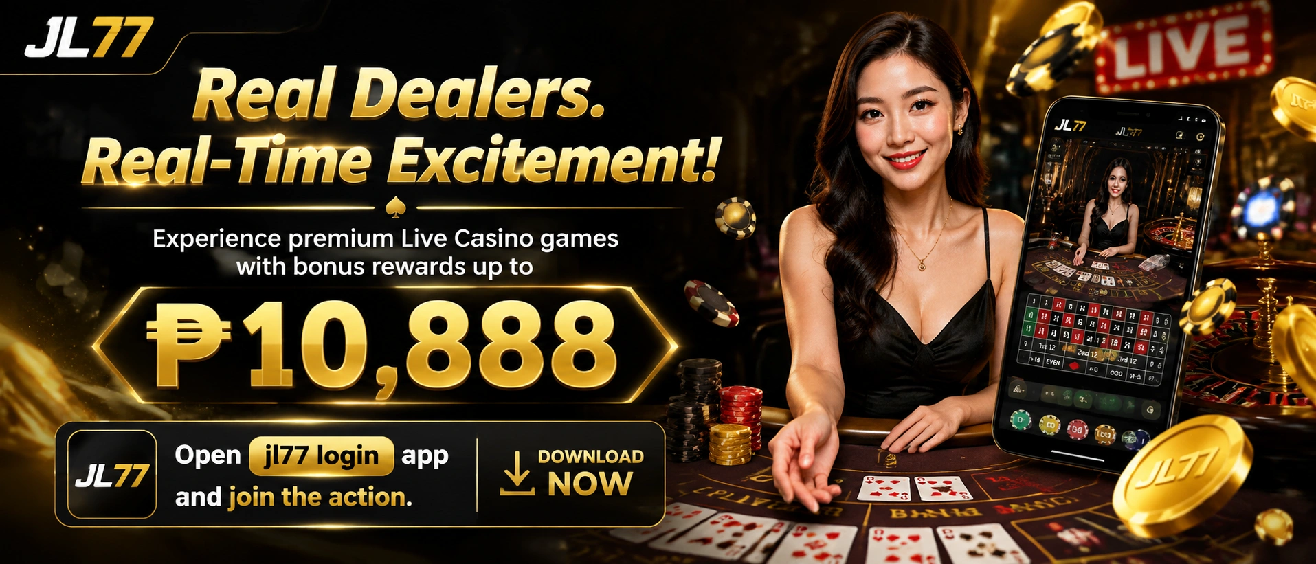 JL77 live casino lobby banner